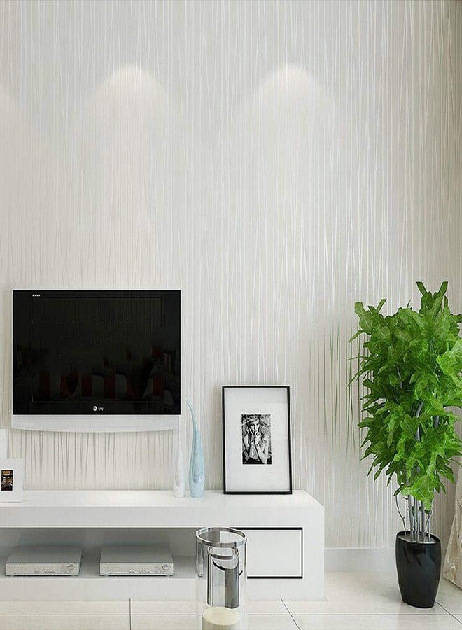 wolpin White Stripe Wallpaper (45 x 1000 CM, White) | Self Adhesive Embossed PVC Roll for Living Room Hall Bedroom Office Wall Renovation | Peel & Stick Decorative Home Makeover Wallpaper - Image 2